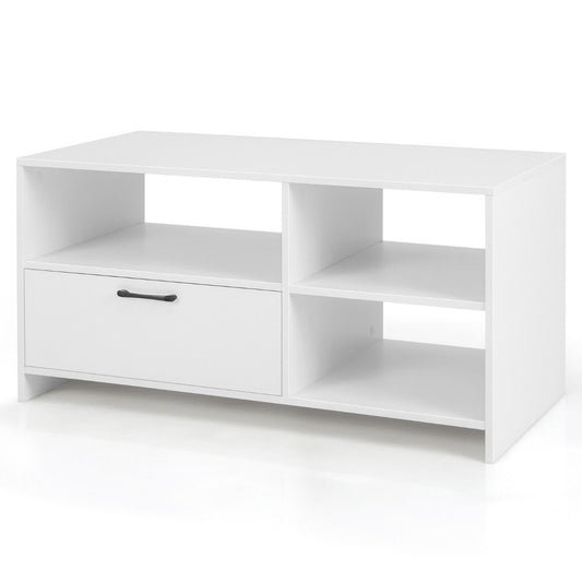 Coast TV-Schrank Lowboard 104,5 x 51,5 x 52 cm Weiß mit Schublade und offenen Fächern für Fernsehgeräte bis zu 50 Zoll