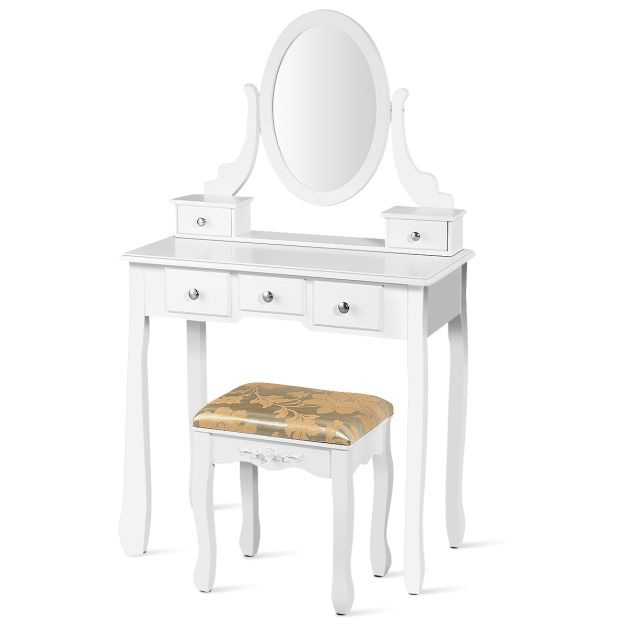 Coast Frisiertisch - 360° drehbar - MDF - Inkl. Hocker - 80 x 40 x 136 cm - Weiß
