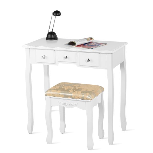 Coast Frisiertisch - 360° drehbar - MDF - Inkl. Hocker - 80 x 40 x 136 cm - Weiß