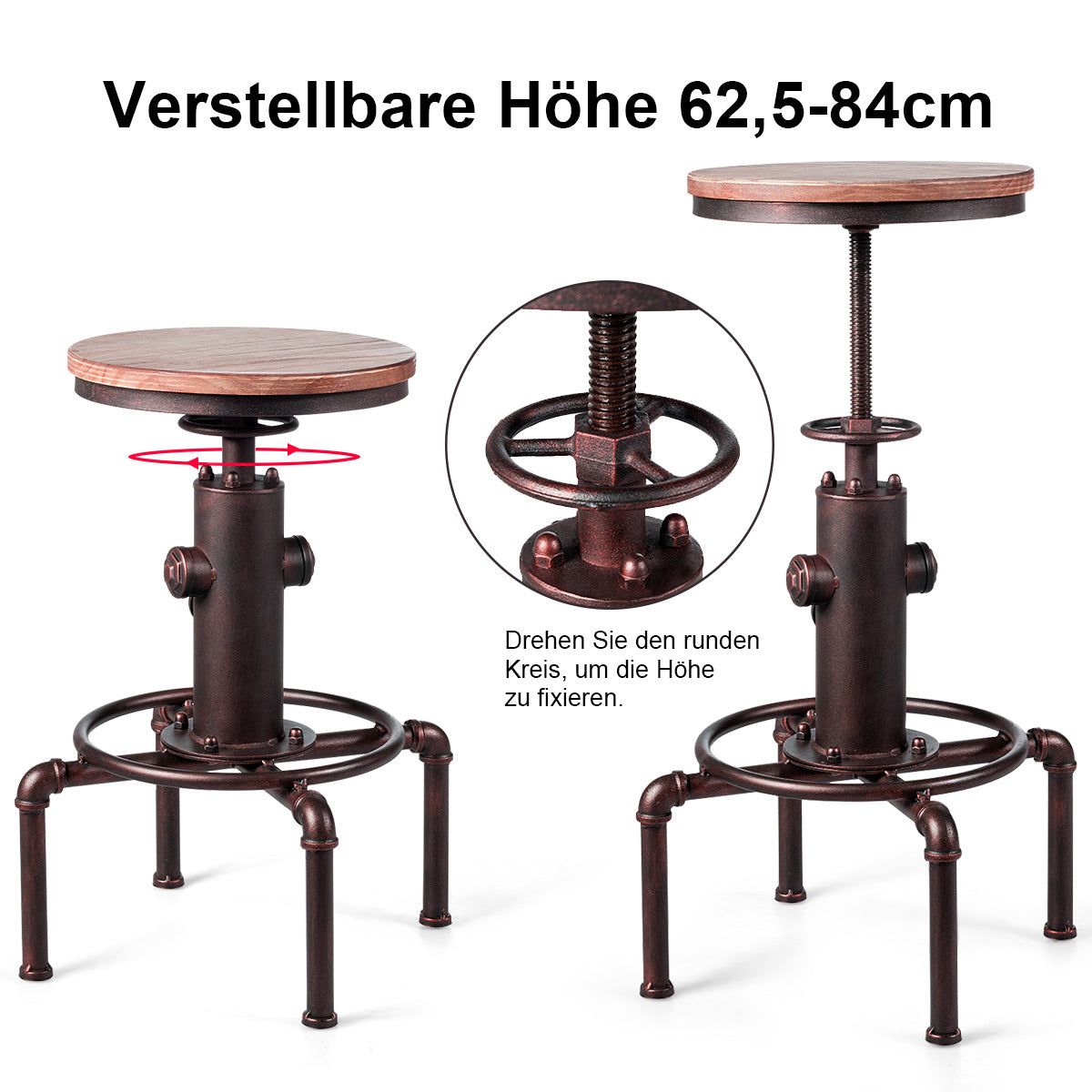 Coast Barhocker - Industriell - Max. 150 kg - Höhenverstellbar - 44 x 44 x 75 cm - Bronze
