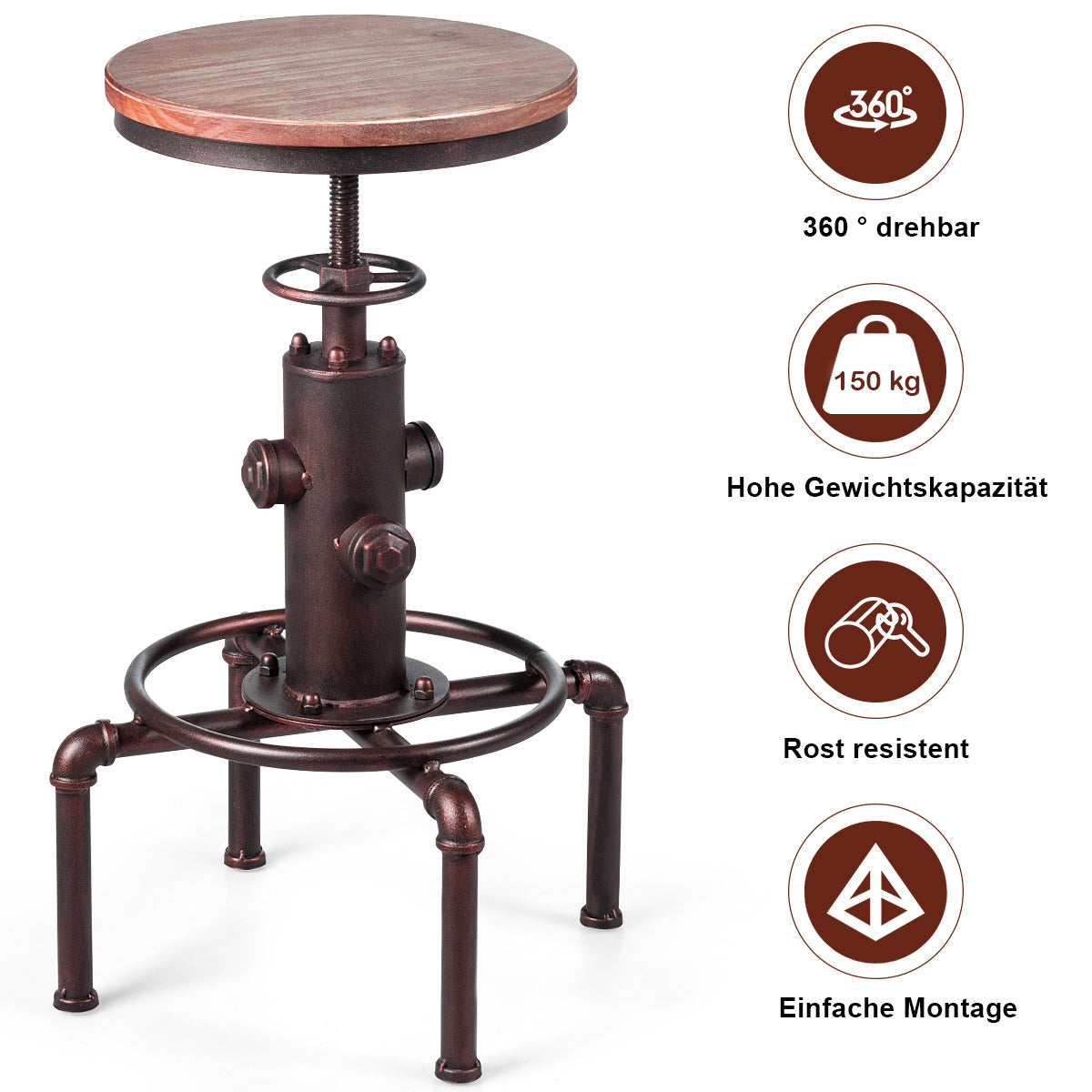 Coast Barhocker - Industriell - Max. 150 kg - Höhenverstellbar - 44 x 44 x 75 cm - Bronze
