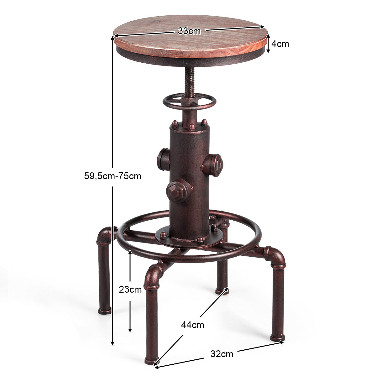Coast Barhocker - Industriell - Max. 150 kg - Höhenverstellbar - 44 x 44 x 75 cm - Bronze