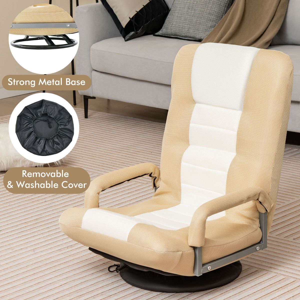 Coast Klappbarer Bodenstuhl - Verstellbare Rückenlehne - 360° drehbar - 55 x 61-87 x 75 cm - Beige