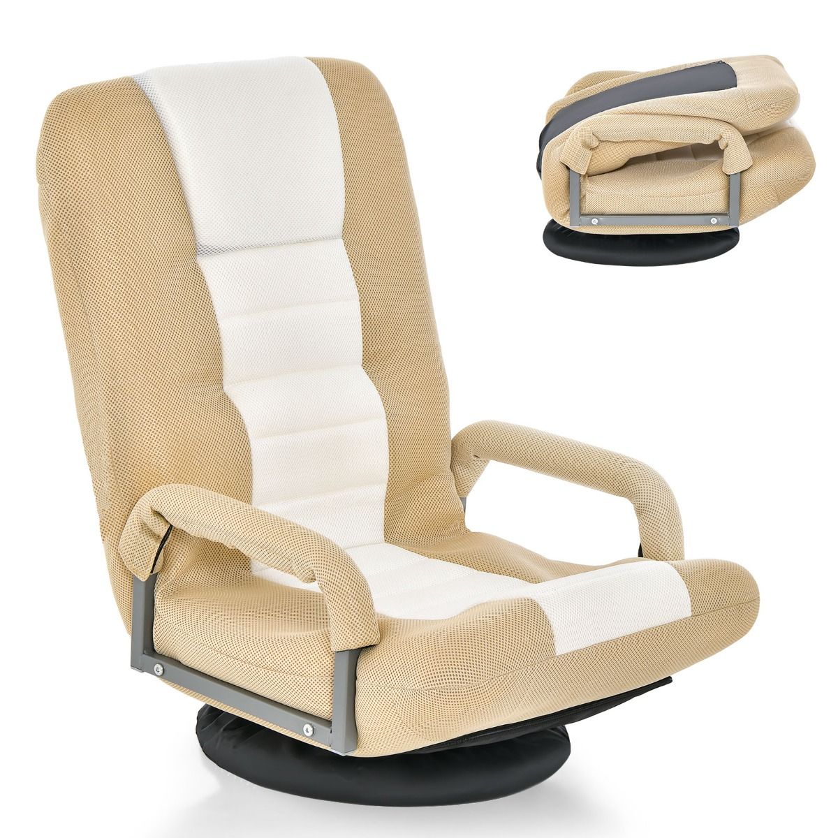 Coast Klappbarer Bodenstuhl - Verstellbare Rückenlehne - 360° drehbar - 55 x 61-87 x 75 cm - Beige