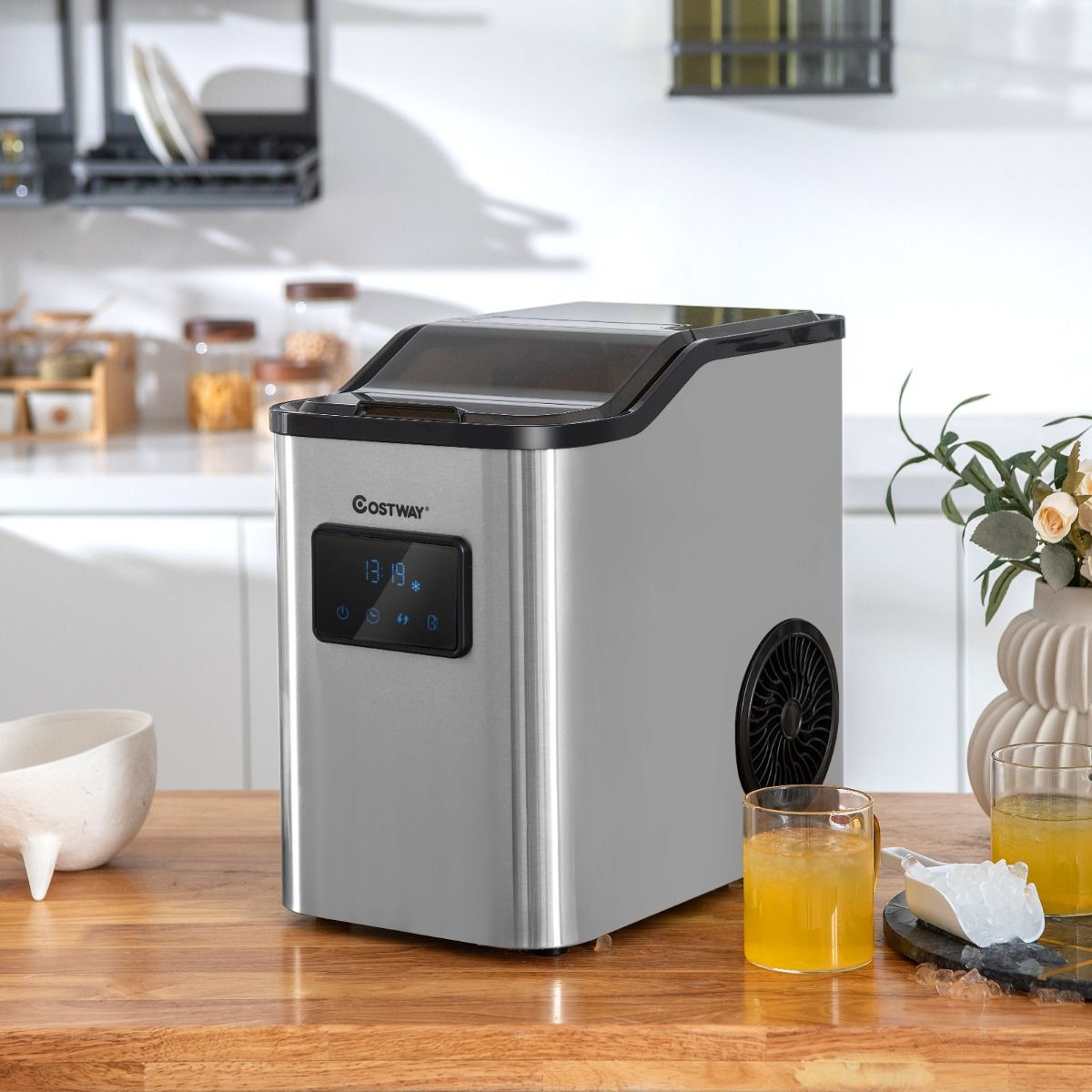 Coast Nugget Eiswürfelmaschine - Crushed-Ice-Maschine - 24 kg/Tag - 2.5L Wassertank - Silber - 38.5 x 24 x 38 cm
