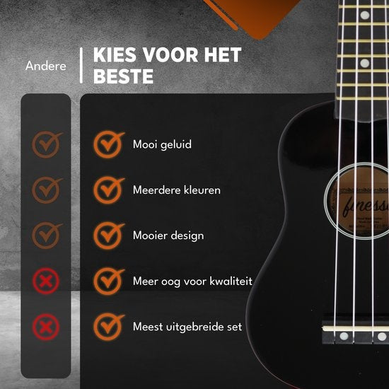 Finesse Ukulele - Starter Set - 21" - Musikinstrument - Modell Hilo