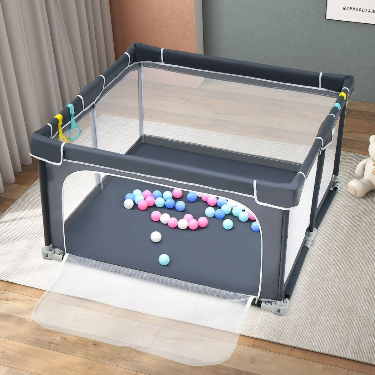 Coast Babybox mit Spielbällen - 10 - 72 Monate - 124 x 124 x 70 cm - Schwarz