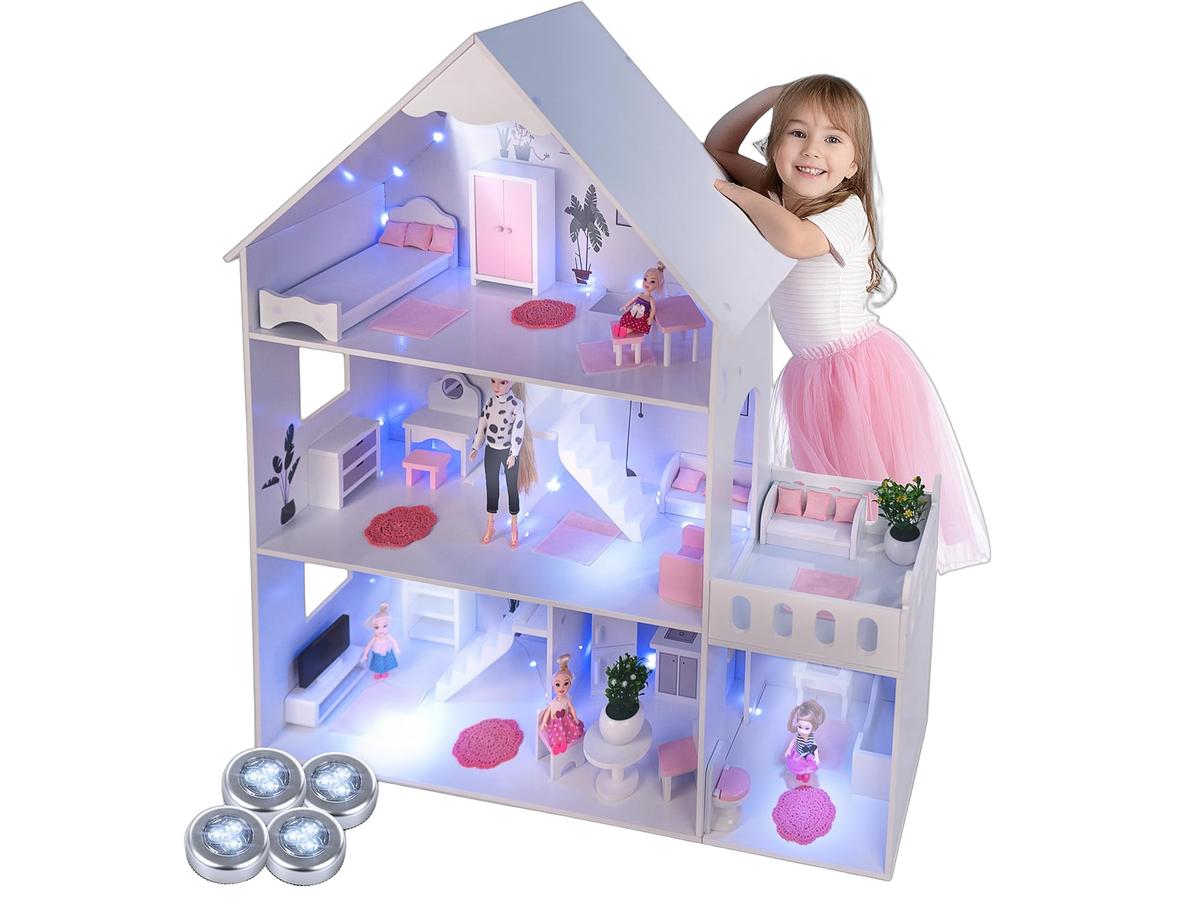 Grüne Serie Großes Puppenhaus aus Holz GS0023B-1 mit LED-Beleuchtung