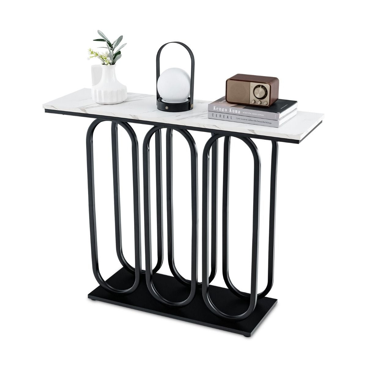 Coast Konsolentisch mit Marmorimitation - Metallgestell - Weiß+Schwarz - MDF/Metall