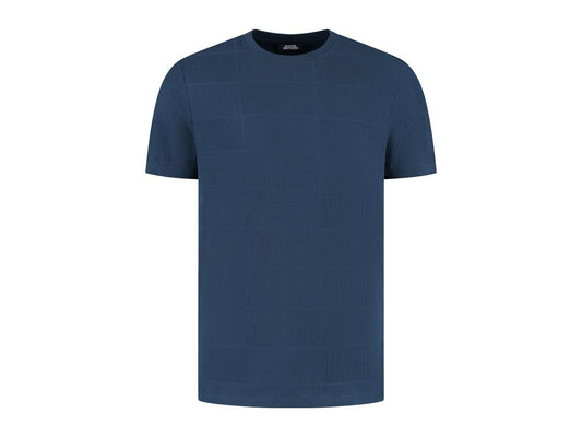 Boston Brothers T-Shirt mit Jacquard-Karomuster – Größe L – Marineblau