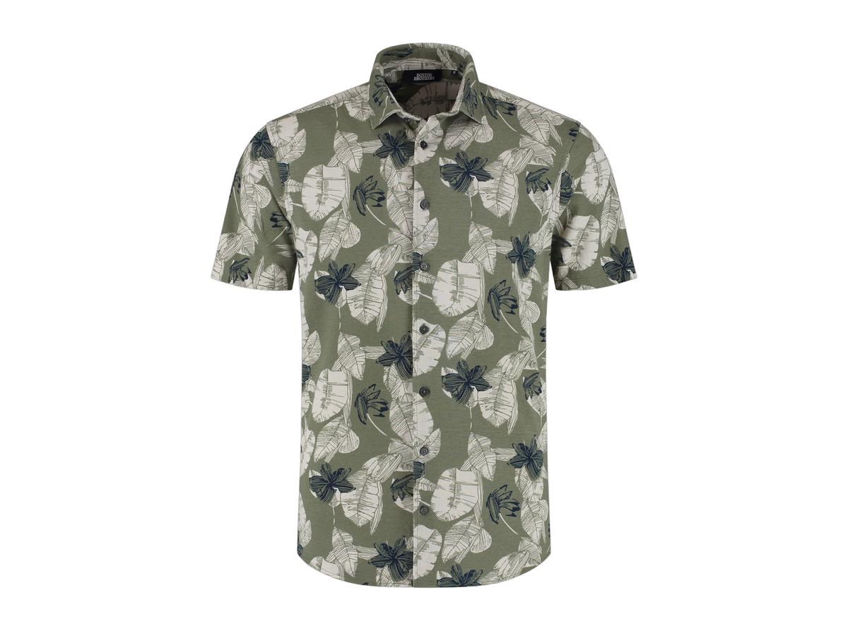 Boston Brothers AOP Pique Hemd Herren XL Khaki BBO36S308-3023-4108 SS