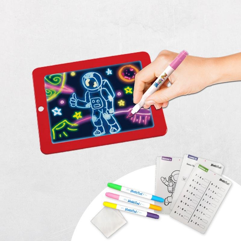 Magic Pad Maltafel – 8 Lichtmodi – inklusive 30 Vorlagen – 3 Neonstifte – Tablet-Design