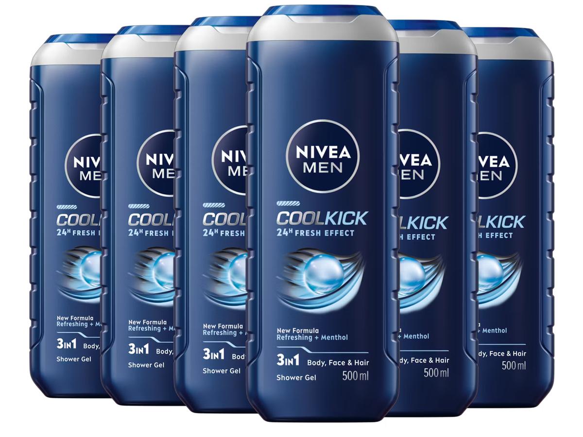 Nivea Men Duschgel Cool Kick – Erfrischender Duft – 6 x 500 ml