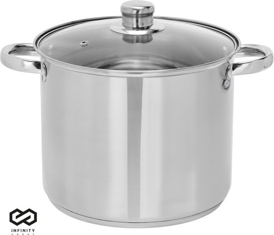 Infinity Goods Suppentopf - Glasdeckel - 9L - 24 CM - Induktion und Gas - spülmaschinenfest - Edelstahl