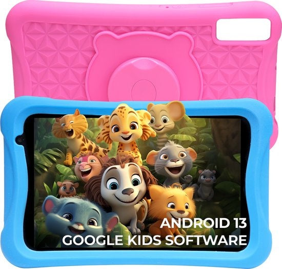 Denver Tablet für Kinder - Android 13 - Kindersicherung - 4GB RAM - 64GB interner Speicher - 8 Zoll - . Blau und Rosa Tablet-Tasche - TIO80105K