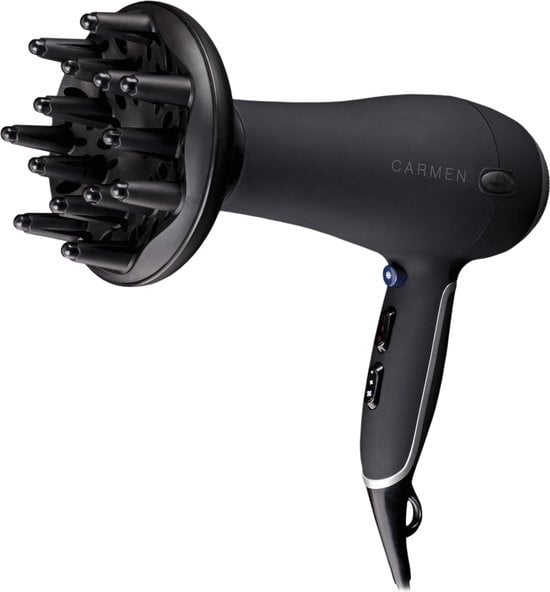 Carmen HD2195 - Haartrockner - 2000 Watt - Coolshot - 2,5 Meter Kabel - Gebläsedüse und Diffusor - Schwarz