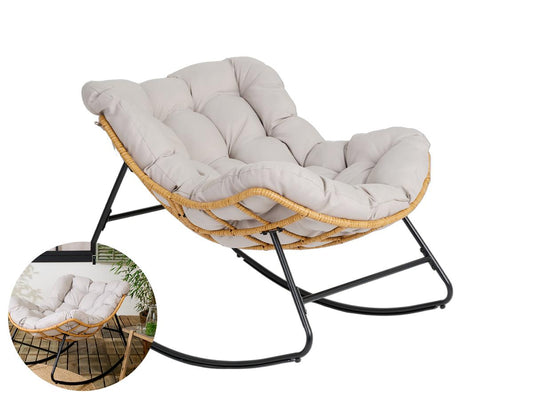 Lifa Garden Rattan-Schaukelstuhl mit Kissen – Naturfarben – 110 x 70 x 90 cm