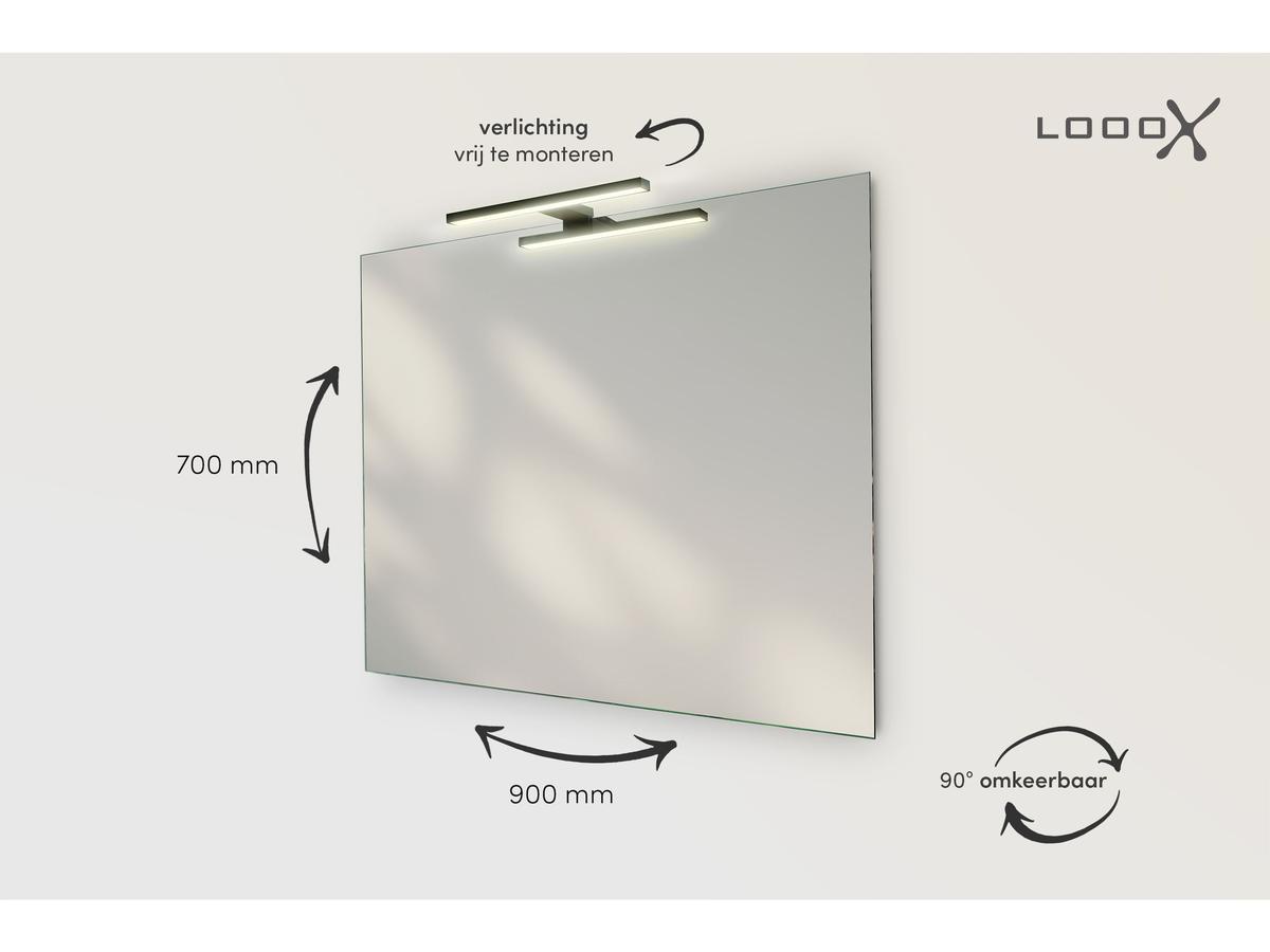 LoooX Badezimmerspiegel mit LED-Beleuchtung – Beleuchteter Spiegel – 70 x 90 cm