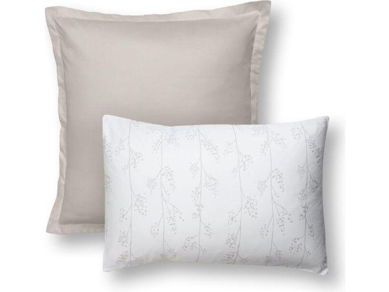 Emma Kissenbezug aus Satin – Wendbares Design – Größe 50 x 70 – Beige mit Blumen- und Baummotiv