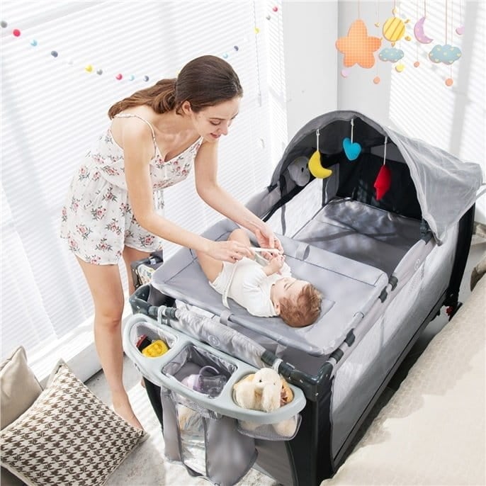 Coast Faltbares Reisebett für Baby - Tragbar - Grau - 121 x 124 x 65 cm