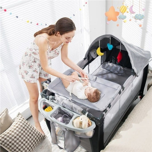Coast Faltbares Reisebett für Baby - Tragbar - Grau - 121 x 124 x 65 cm