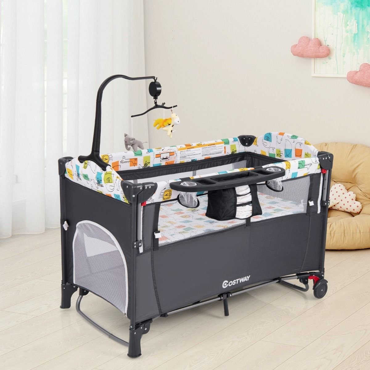 Coast Multifunktions-Babybett - 76 x 108,5 x 83 cm - Grau