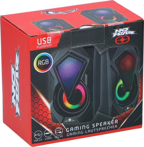 No Fear Lautsprecherset - 2 Stück - leuchtend - USB-Anschluss - Bluetooth/ Aux - Schwarz