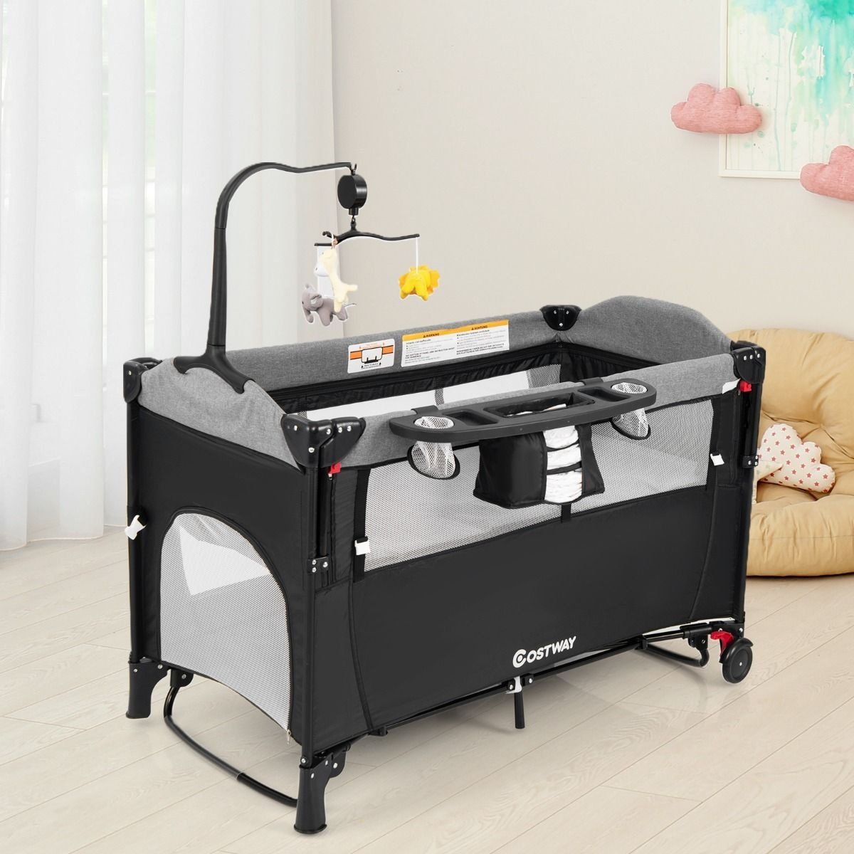 Coast Multifunktions-Babybett - 76 x 108,5 x 83 cm - Schwarz
