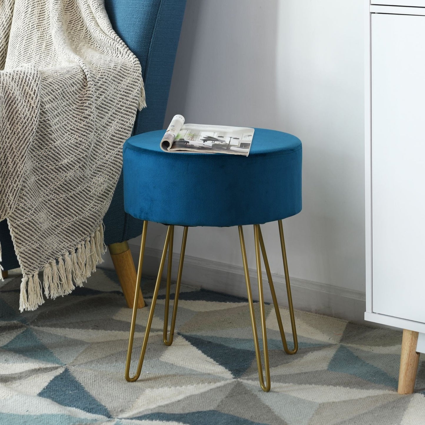 Coast Velvet Round Hocker - 39 x 39 x 46 cm - bis zu 100 kg belastbar - Farbton Dunkelgrün