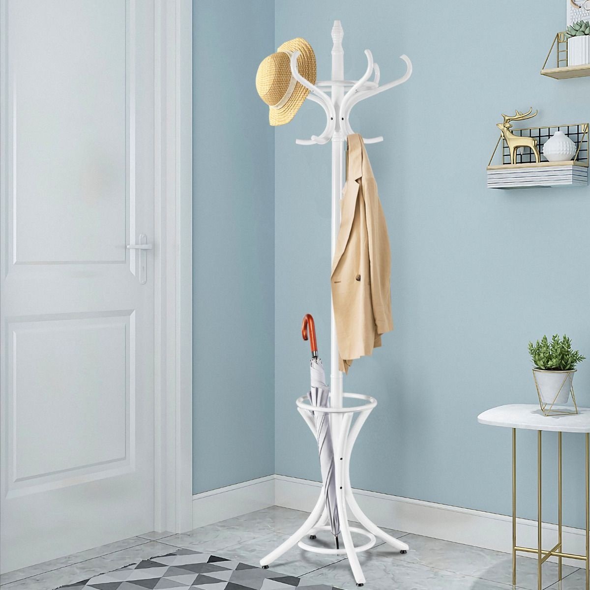 Coast Garderobe - 12 Haken - Mit Regenschirmhalter - Weiß - 51 x 51 x 184 cm
