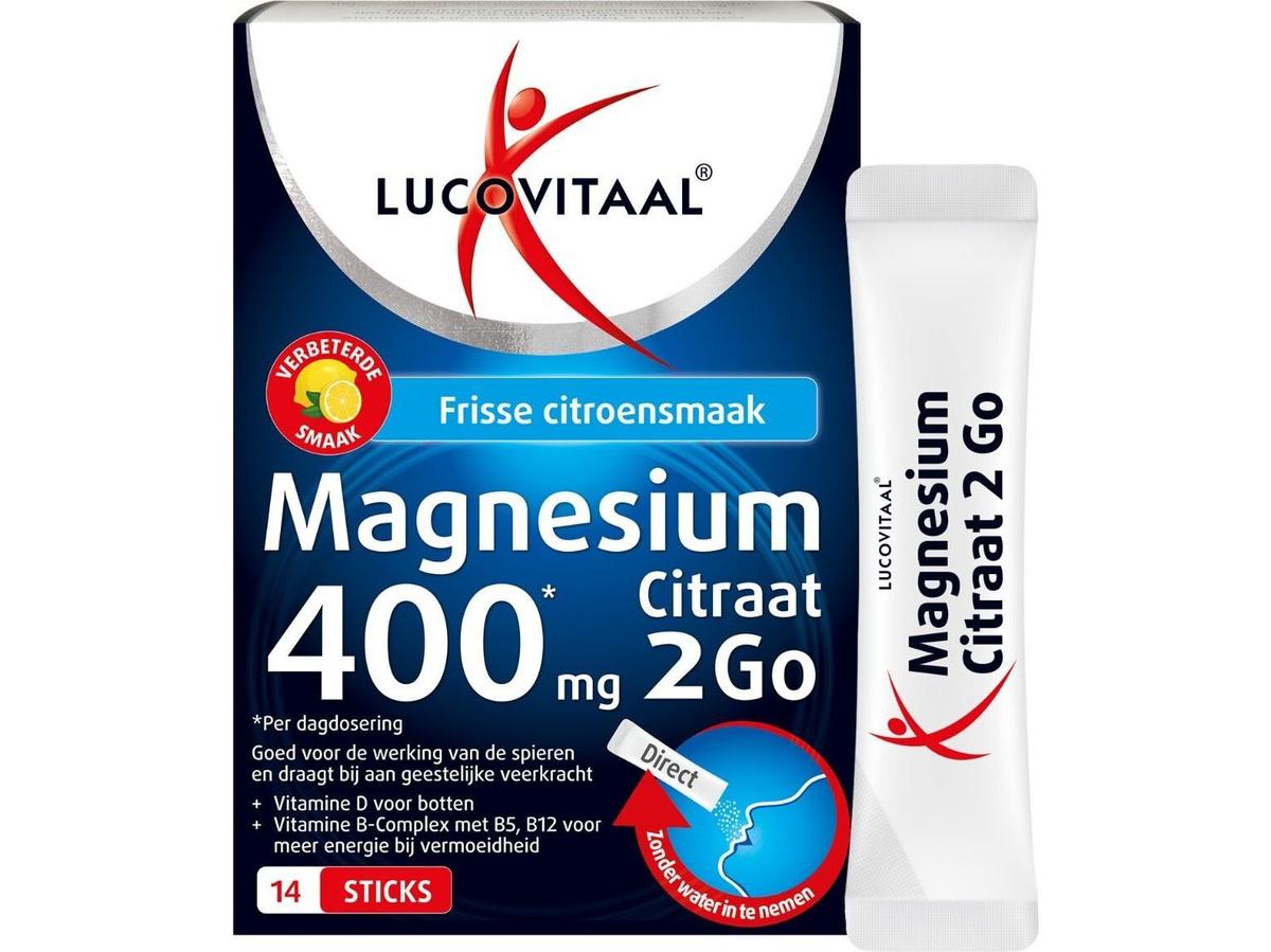 Lucovitaal Magnesiumcitrat 2Go – 400 mg pro Stick – 14 Sticks – Vorteilspackung