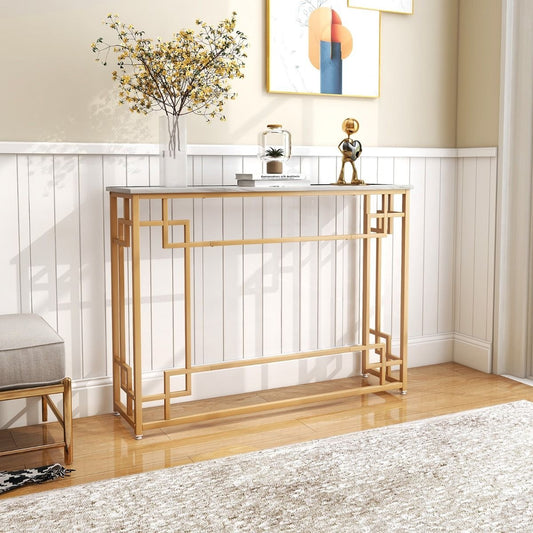 Coast Beistelltisch - Weiße Tischplatte mit Marmorimitation - Goldrahmen - 110 x 30 x 81 cm - MDF/Metall