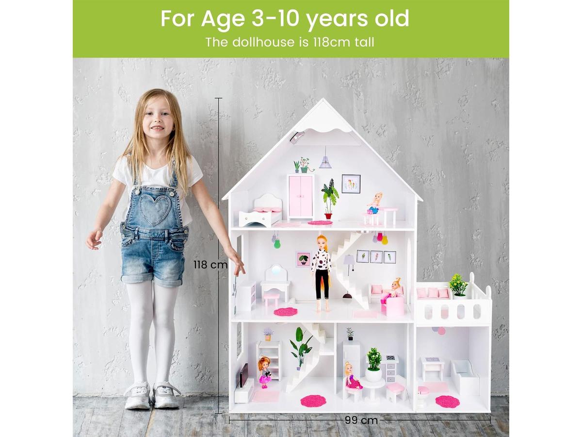 Grüne Serie Großes Puppenhaus aus Holz GS0023B-1 mit LED-Beleuchtung