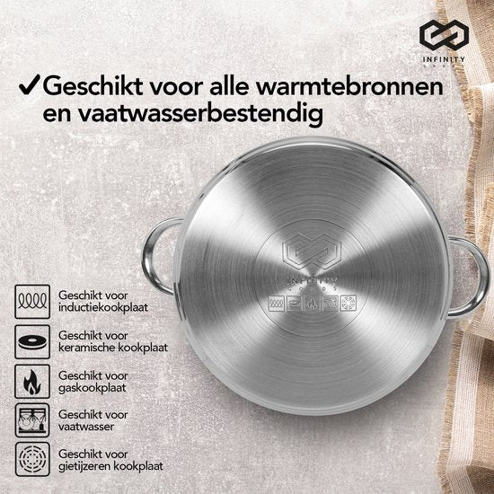 Infinity Goods Suppentopf - Glasdeckel - 9L - 24 CM - Induktion und Gas - spülmaschinenfest - Edelstahl