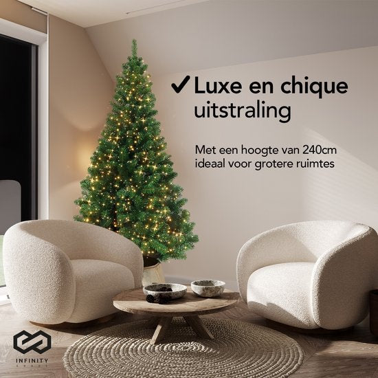 Infinity Goods Künstlicher Weihnachtsbaum mit LED-Lichtern - 240 cm - Realistischer Weihnachtsbaum aus Kunststoff - Metallständer - Grün