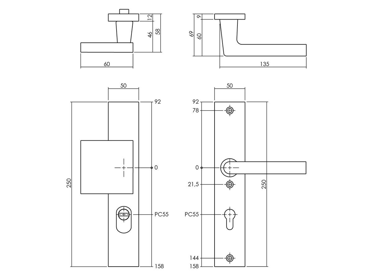 Intersteel Sicherheitsbeschläge Jura Handle/Kruk met Veerconstructie en Kerntrekbeveiliging - SKG3 Rectangular 250x50mm Profilzylinderloch 5 - Anthrazit