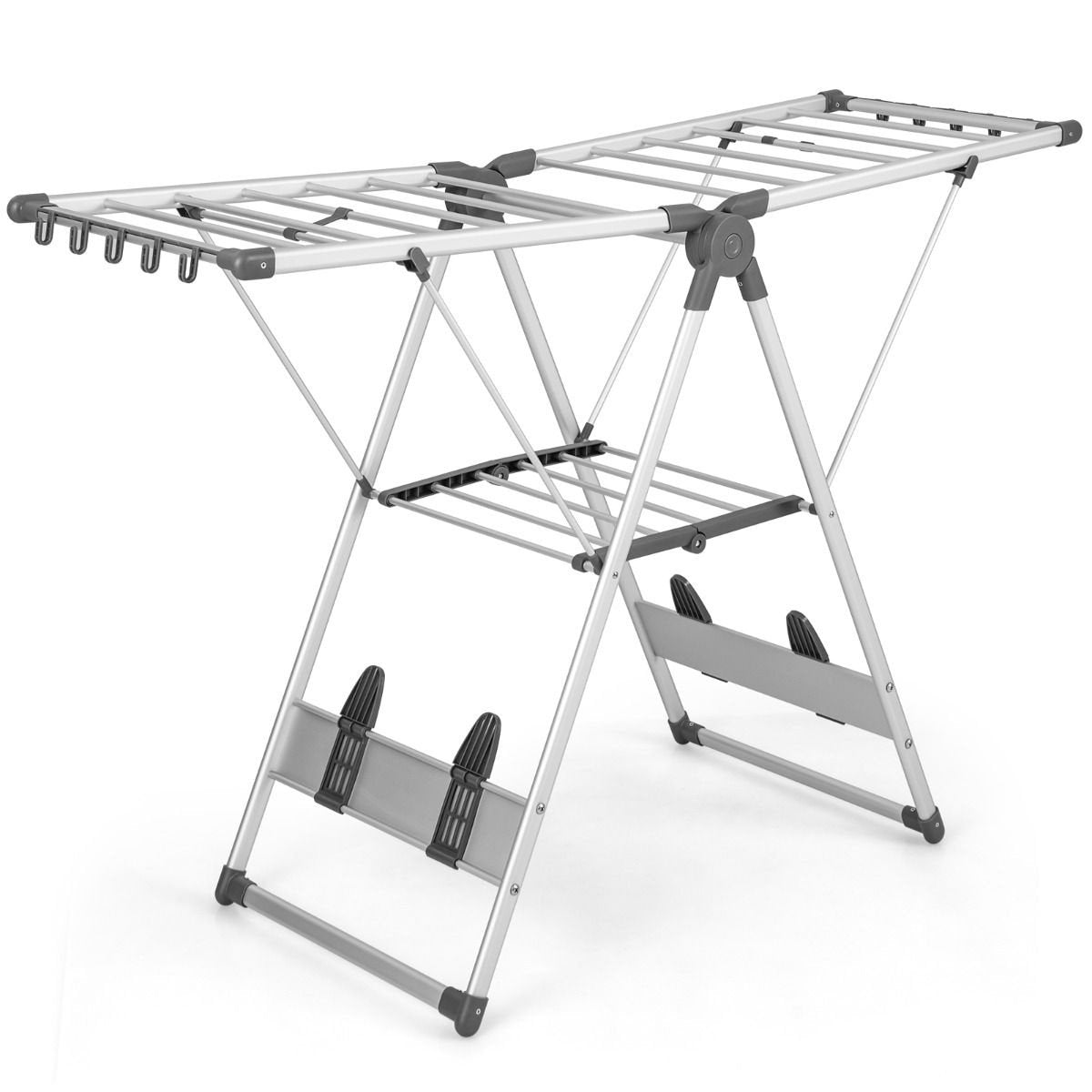 Coast Faltbarer Kleiderständer - 2 Ebenen - Höhenverstellbar - Aluminium - 141 x 48 x 81,5-131 cm - Silber/Grau
