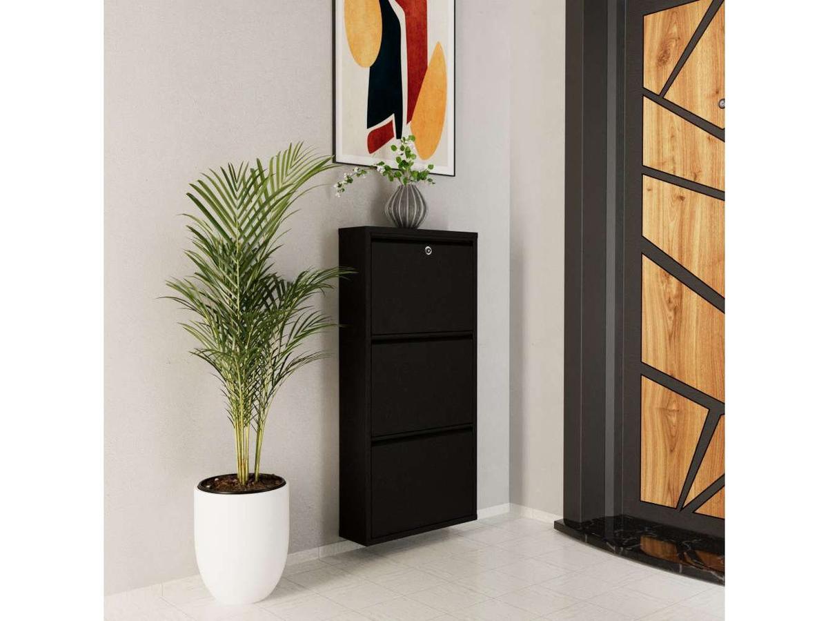 Kalune Schuhschrank aus Metall – 3 Fächer – 50 x 103 cm – Schwarz