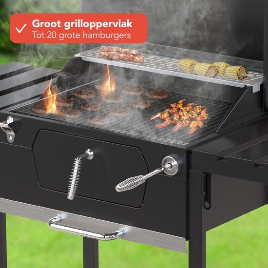 KitchenBrothers Holzkohlegrill - Verstellbarer Kohlerost - 42x57cm Grillfläche - Seitenwände - Schwarz