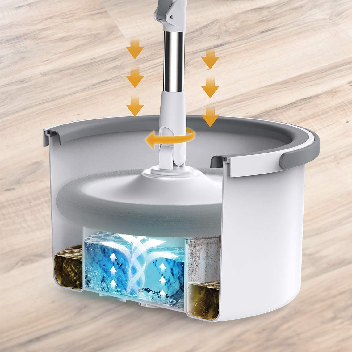 Livington Clean Water Spin Mop – Immer sauberes Wasser – Inklusive Reinigungsmittel und Pads – Für alle Bodenbeläge