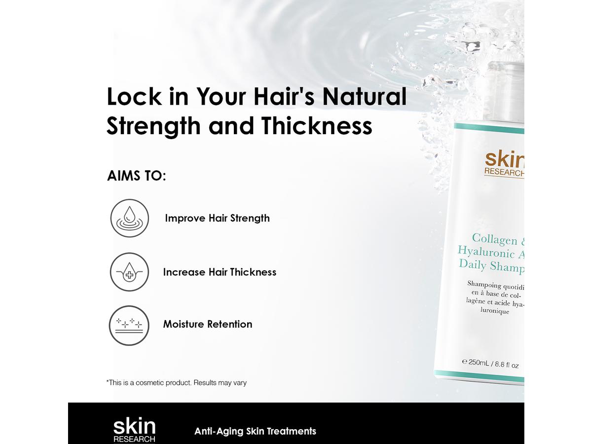 Skin Research Daily Shampoo – Kollagen und Hyaluronsäure – 250 ml – Transparent