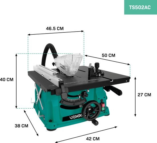 VONROC Sägetisch - 1500W - 5000rpm - Ø210mm - Inkl. 40T Sägeblatt