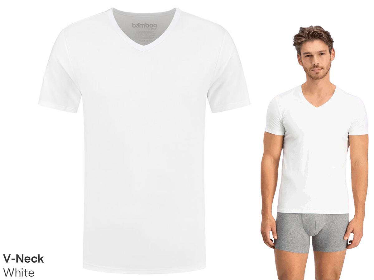 Bamboo Elements T-Shirt L Weiß 2pk - Extra lange Bambus Herren V-Ausschnitt T-Shirts