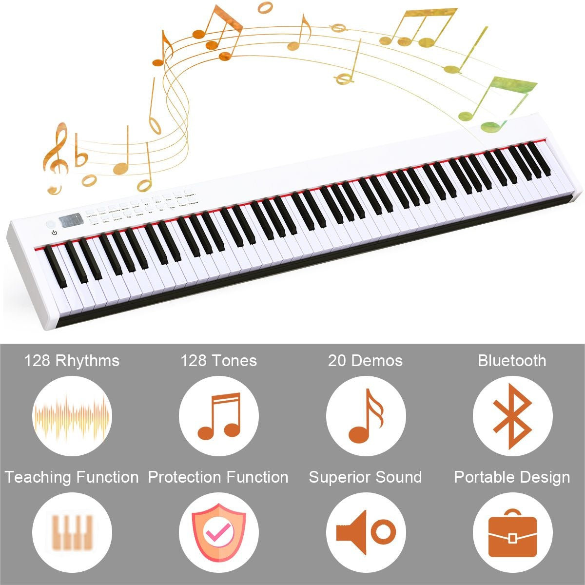 Coast Digital Piano mit 88 Tasten Tragbar Inklusive Tasche - Weiß