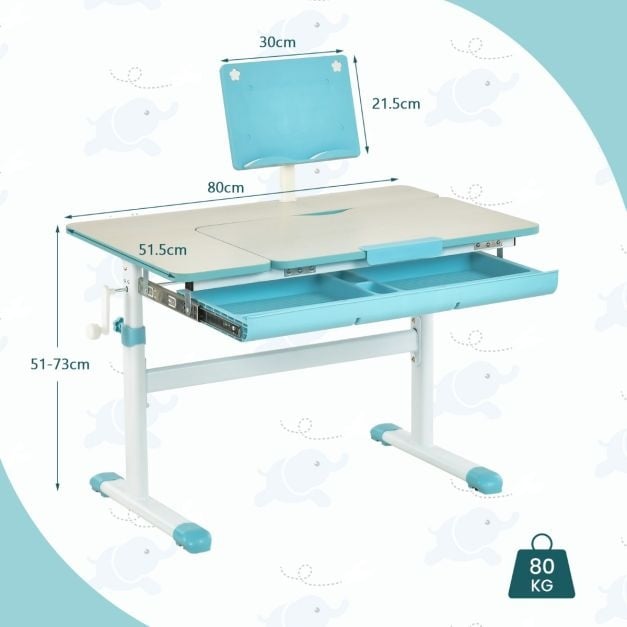 Coast Kinderschreibtisch - höhenverstellbar - neigbar - 80 cm x 51,5 cm x 51-73 cm - Blau