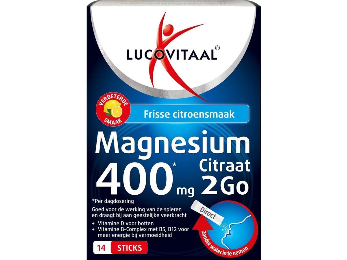 Lucovitaal Magnesiumcitrat 2Go – 400 mg pro Stick – 14 Sticks – Vorteilspackung