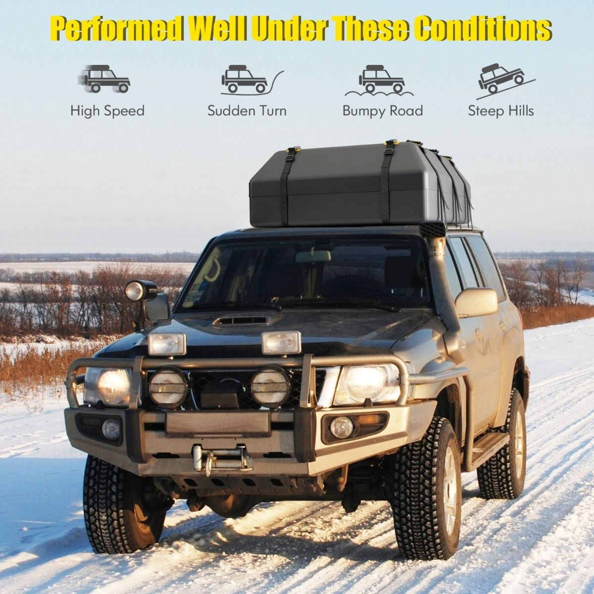 Coast Dachbox mit Zahlenschloss - wasserdicht - 600L - 100 x 130 x 44 cm - Schwarz+Gelb