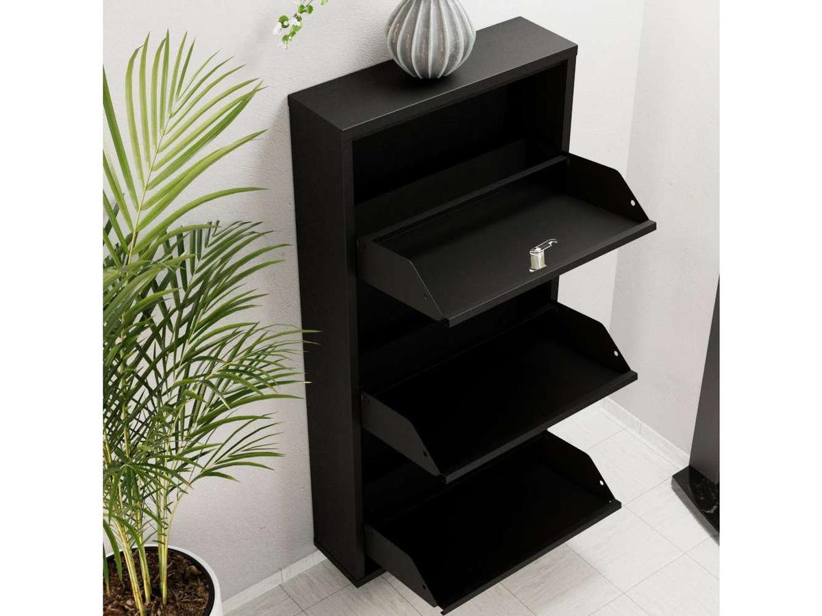 Kalune Schuhschrank aus Metall – 3 Fächer – 50 x 103 cm – Schwarz