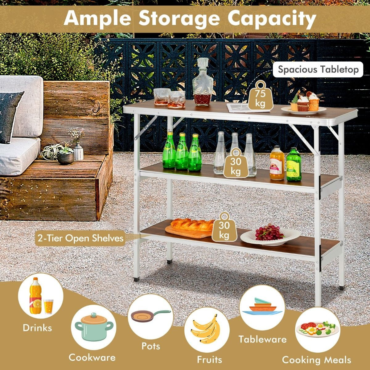 Coat Faltbarer Campingtisch - inklusive Tragetasche - Leichtgewicht - 110 x 38 x 88 cm - Braun/Schwarz