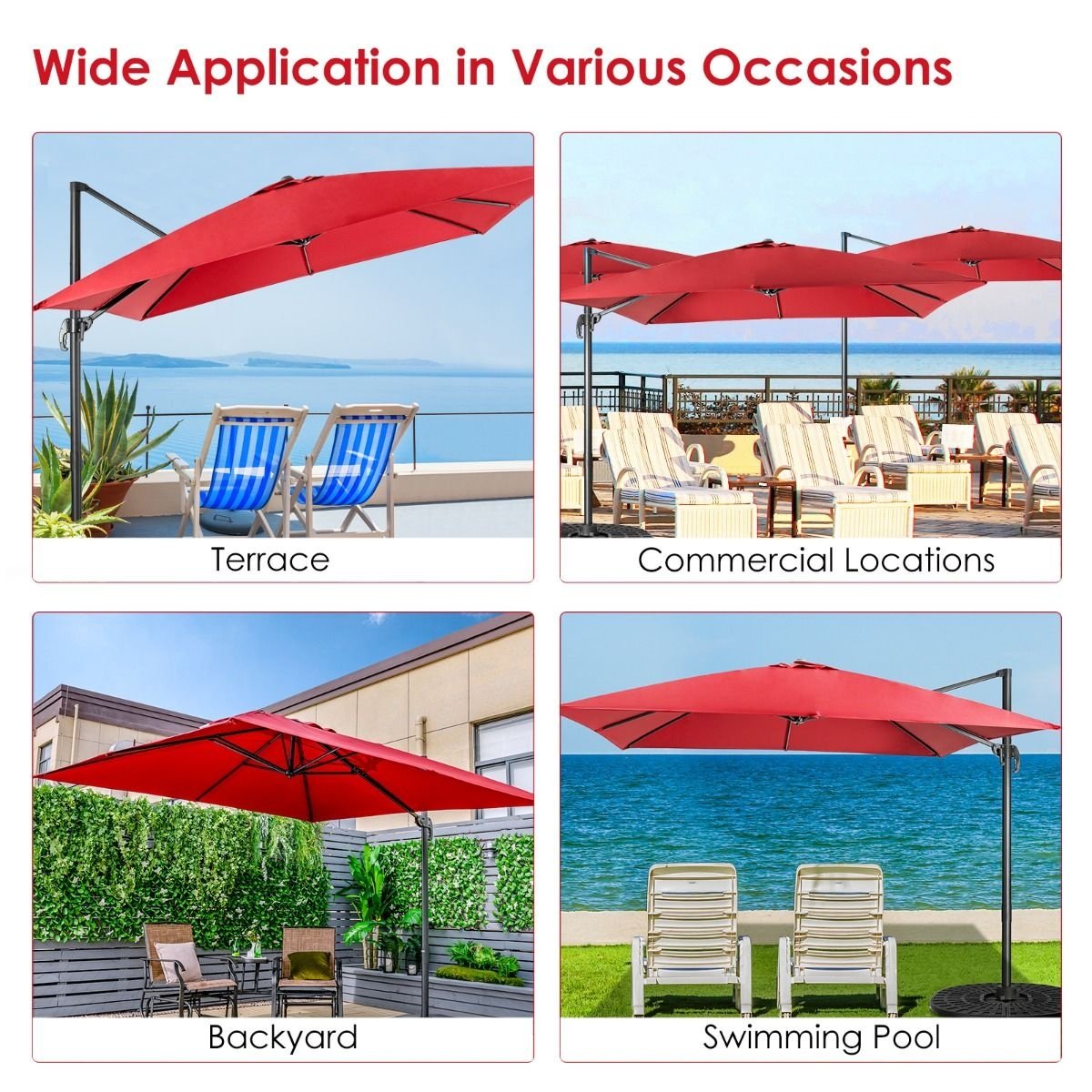 Coast Schwimmender Sonnenschirm - Kippbar - 300 x 300 x 273 cm - Weinrot